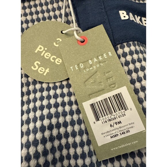 TED BAKER Boy Blue Logo Shorts Polo & T Shirt 3 Piece Set Outfit 6/9 Month NWT - Picture 3 of 4